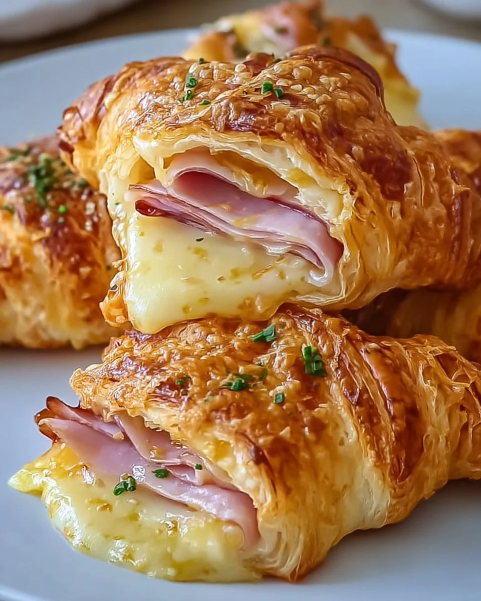 Baked ham and cheese croissants fresh out of the oven