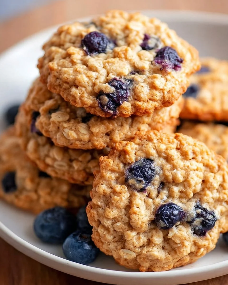Freshly baked classic blueberry oatmeal cookies on a plate