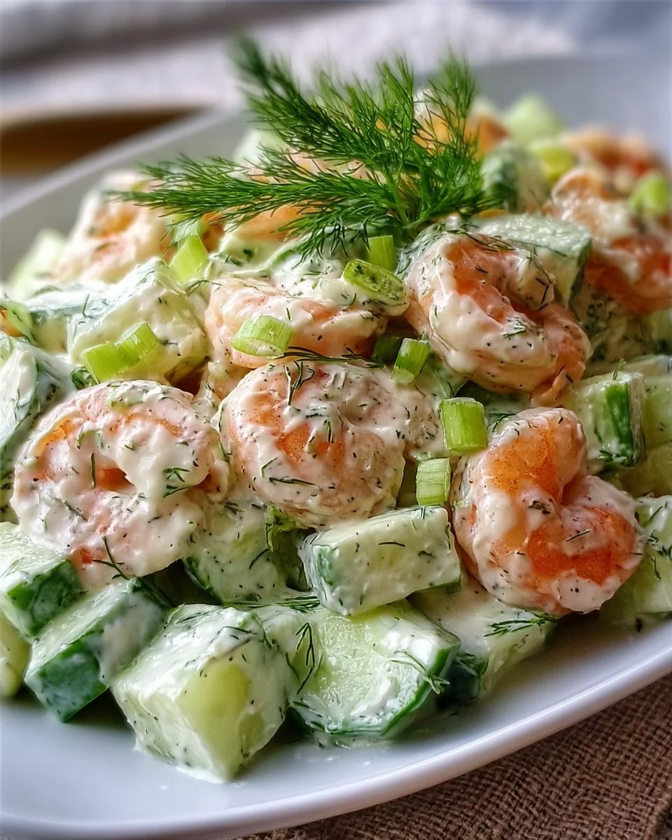 Creamy cucumber shrimp salad with fresh ingredients for a refreshing dish