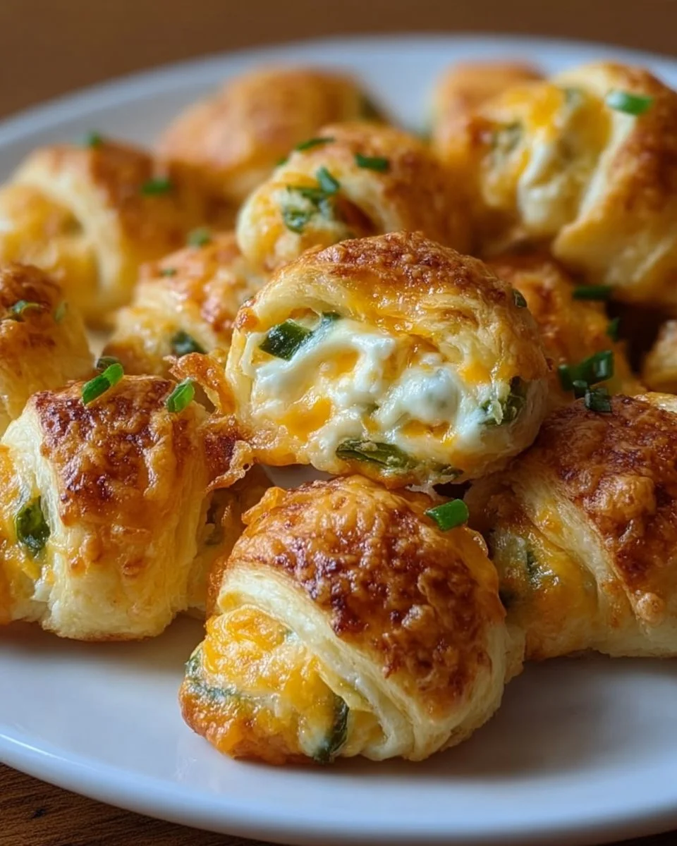 Jalapeño popper cheese-stuffed crescent bites on a serving platter