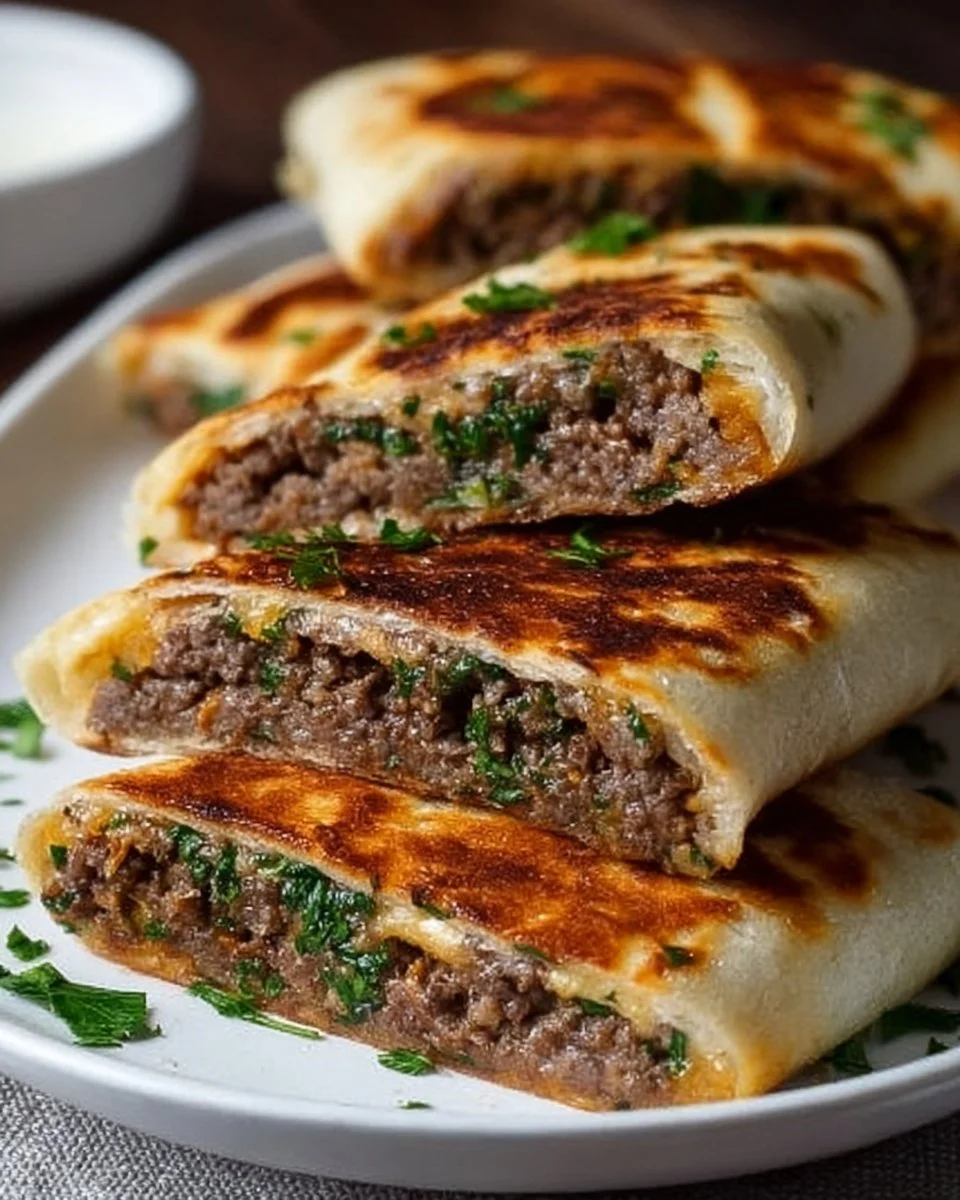 Delicious Lebanese Arayes with spiced meat grilled to perfection