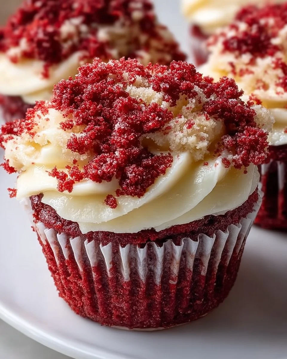 Red velvet cream cheese muffins topped with frosting