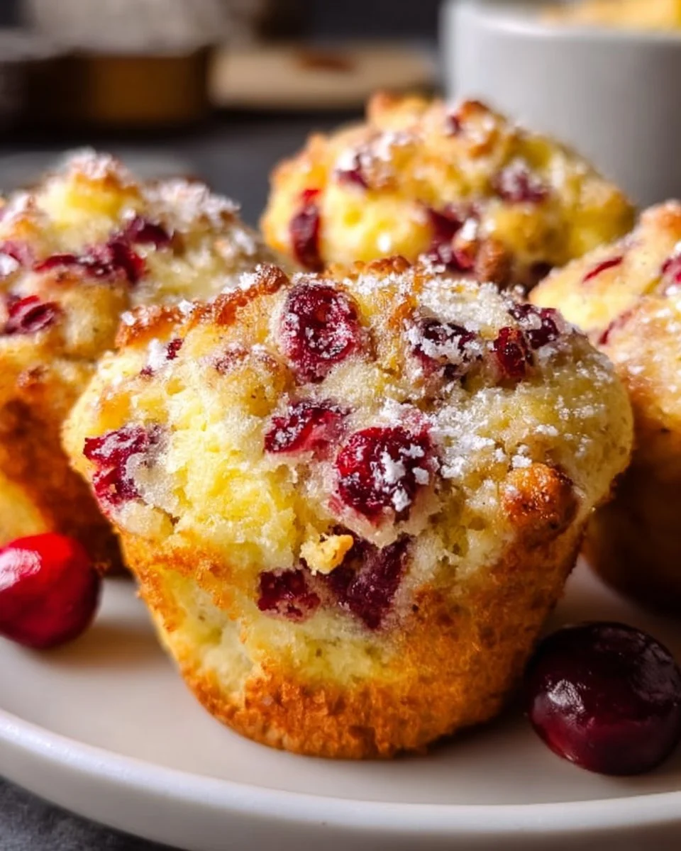 Delicious Ricotta Cranberry Orange Muffins on a rustic wooden table