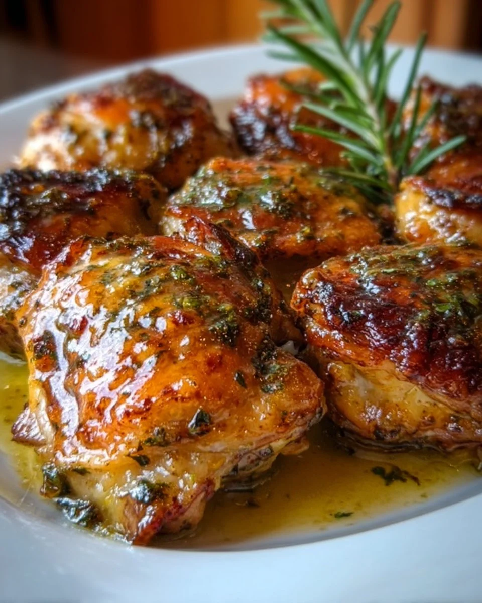 Slow-cooked turkey thighs with maple Dijon glaze served on a plate