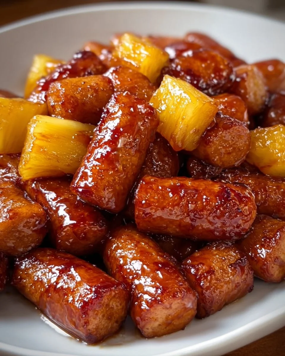 Pineapple Brown Sugar Little Smokies served as a delicious bite-sized appetizer.