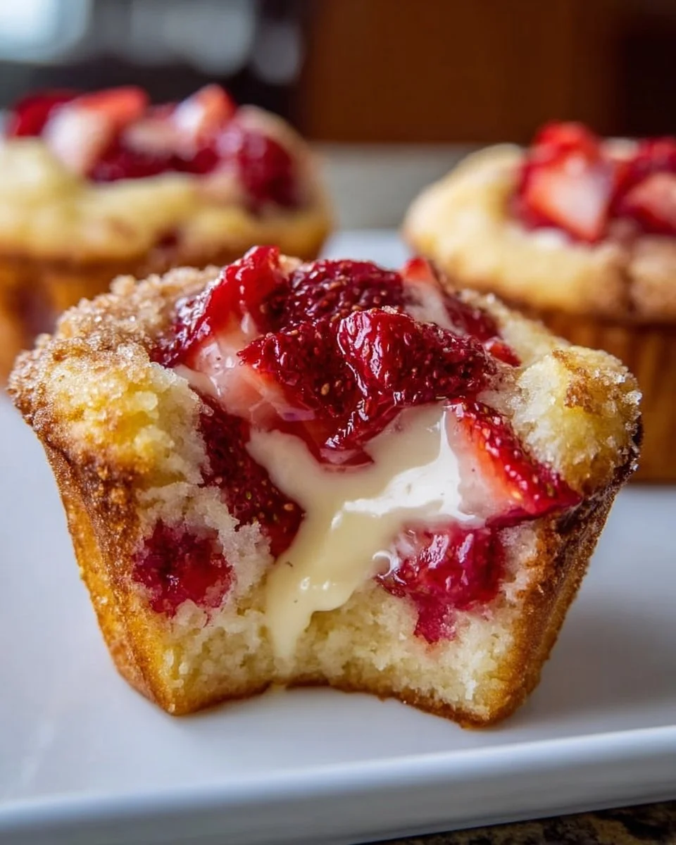 Delicious strawberry cream cheese muffins arranged on a plate