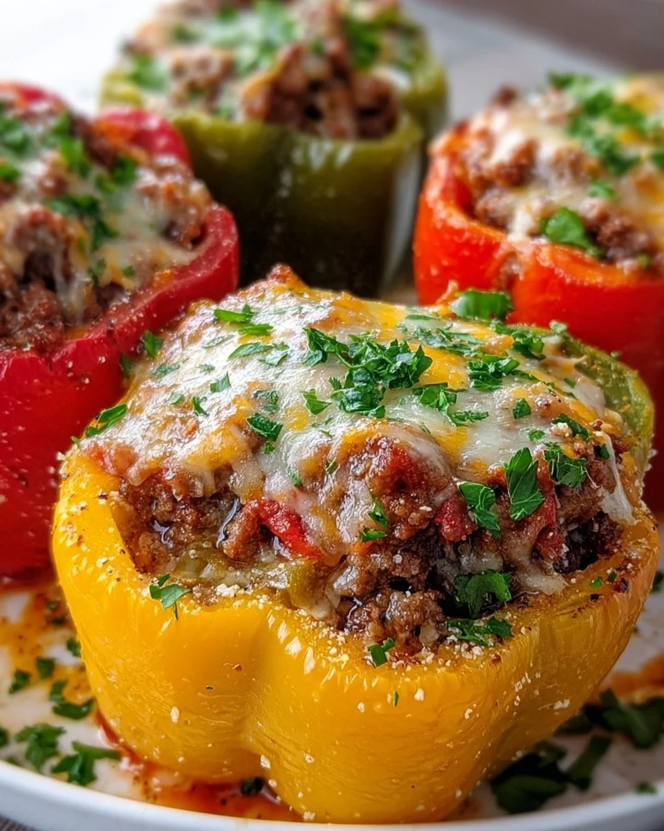 Colorful stuffed peppers skillet with vegetables and rice