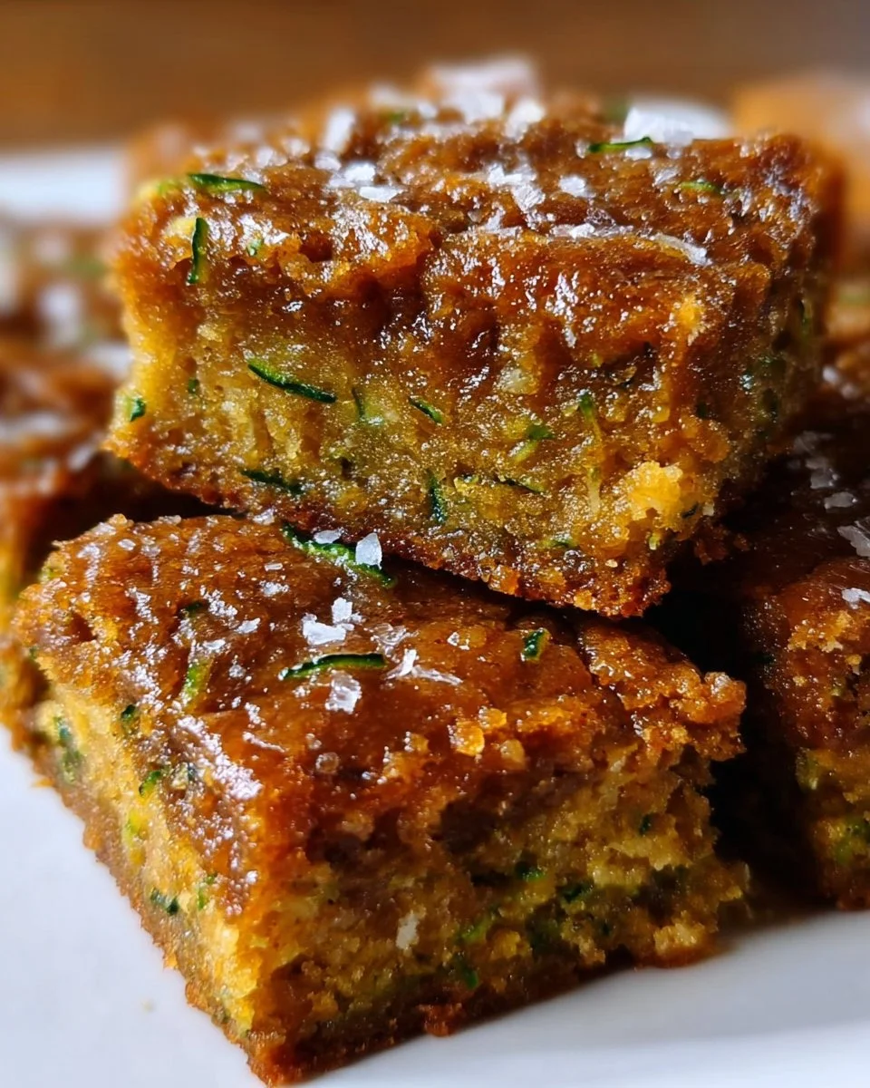 Delicious butterscotch zucchini bars topped with drizzled frosting.