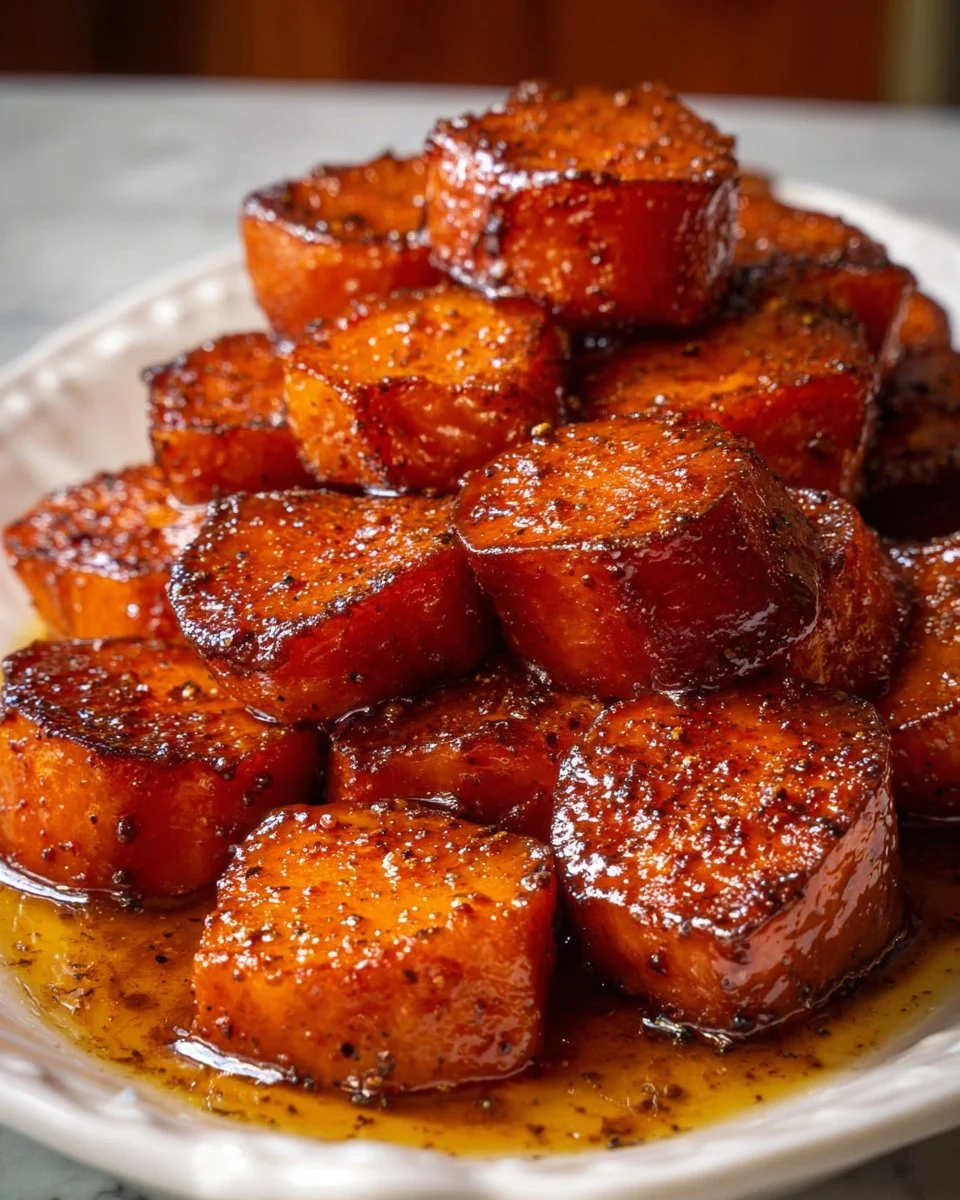 Delicious candied yams served in a bowl, perfect for holiday meals.
