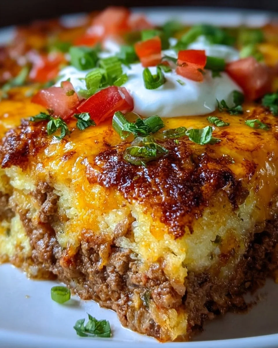 Cheesy Keto Taco Casserole in a baking dish garnished with fresh toppings