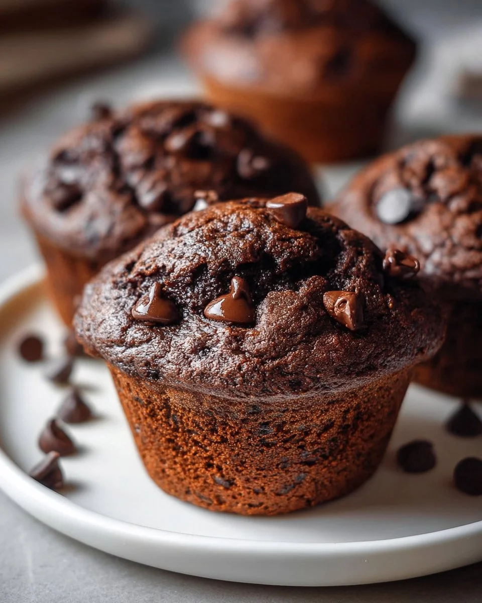 Delicious Chocolate Sourdough Muffins on a rustic table