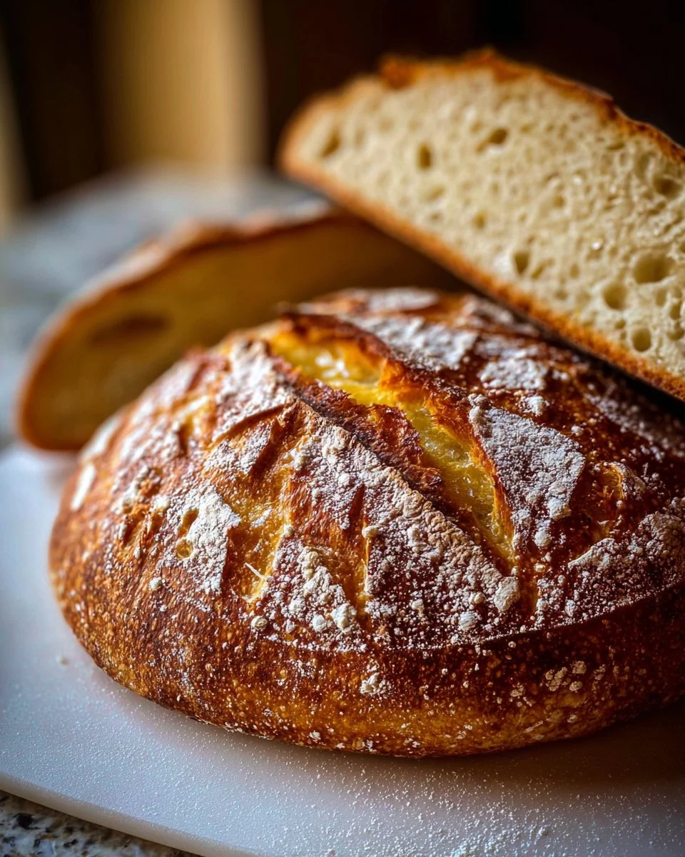 Slice of classic artisan sourdough bread with olive oil and honey.