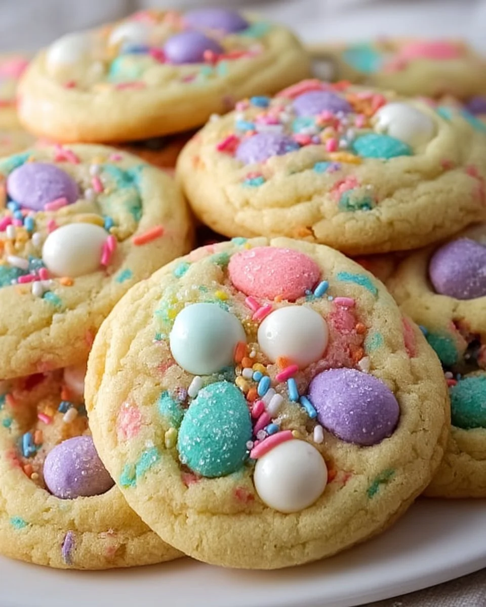 Colorful decorated Easter cookies in various shapes and designs