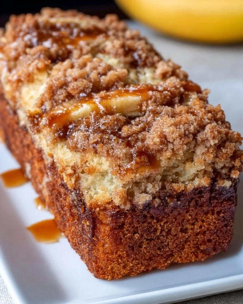 Delicious one-bowl banana bread with crunchy streusel topping.