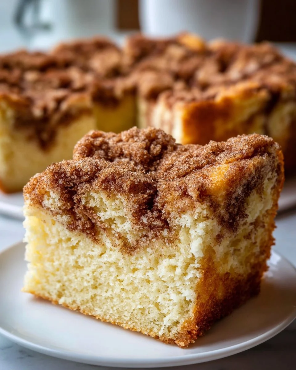 Delicious slice of Grandma's Cinnamon Coffee Cake on a plate