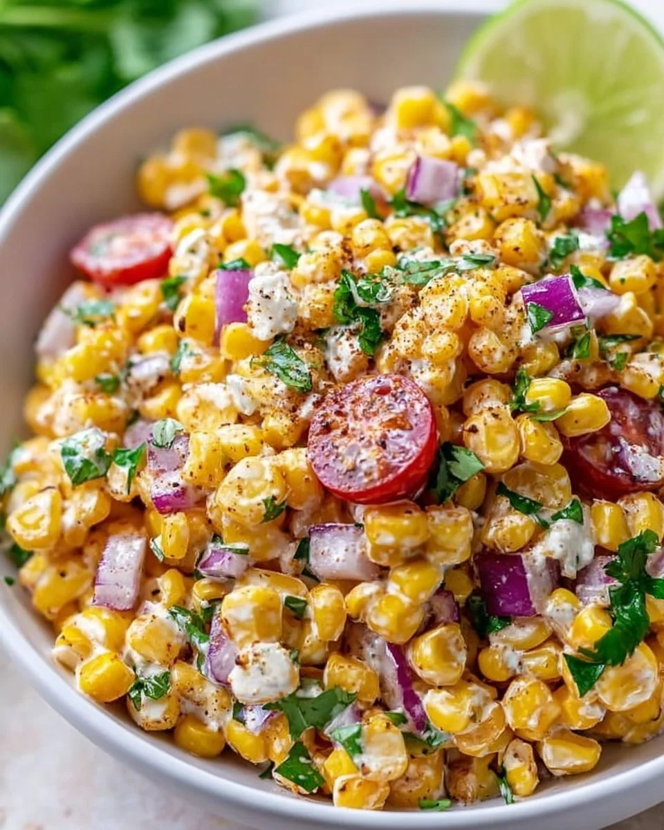 Healthy street corn salad with Greek yogurt and fresh veggies
