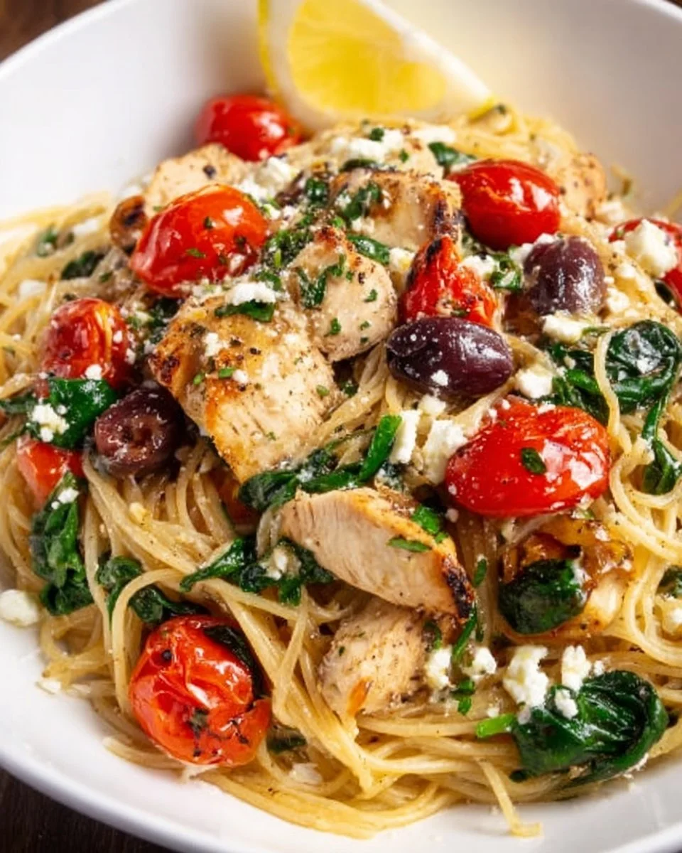Delicious Mediterranean Pasta with fresh vegetables and herbs served in a bowl
