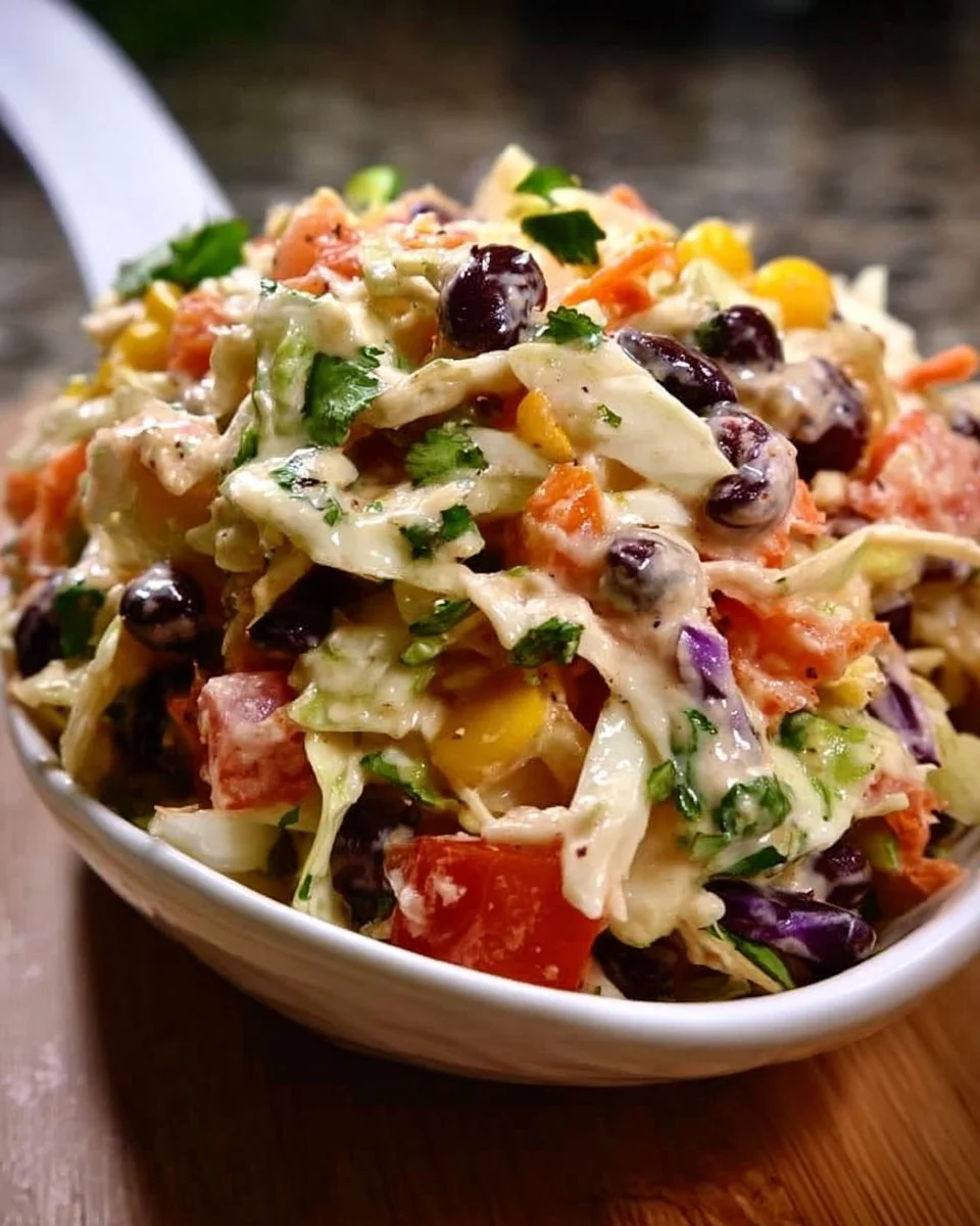 Fresh and colorful Mexican Coleslaw with vegetables and lime dressing
