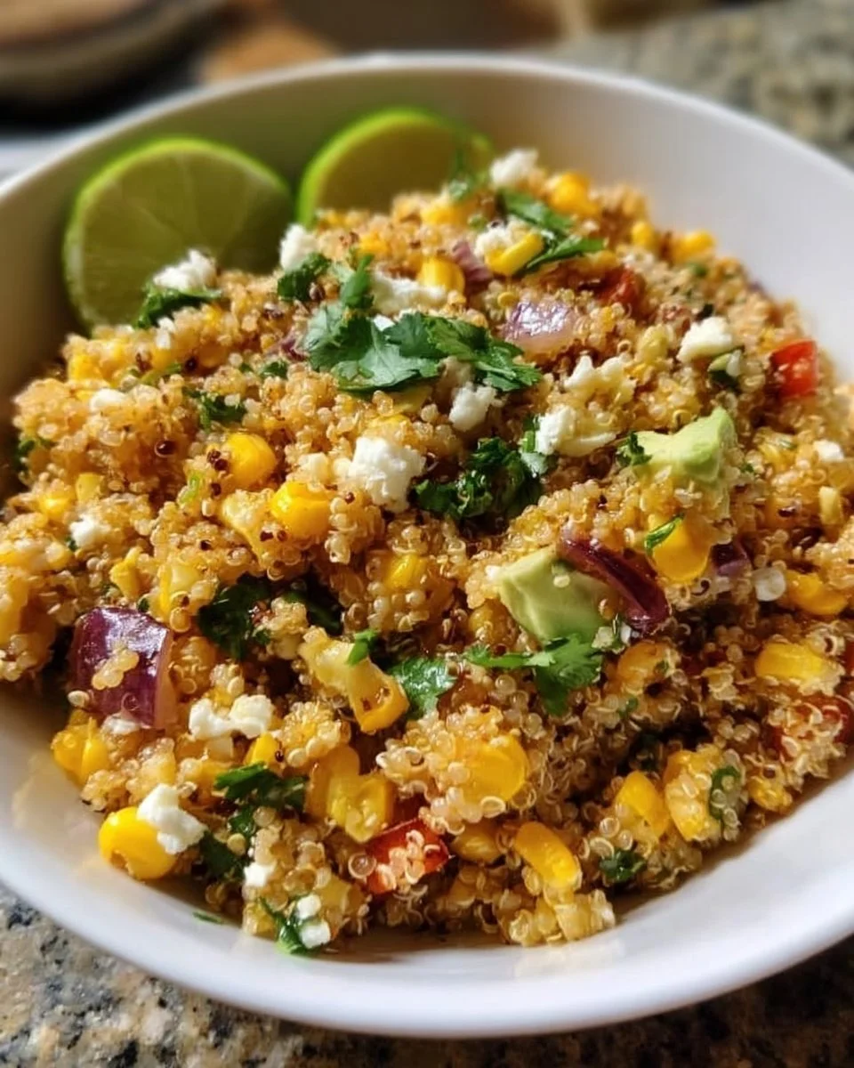 Mexican Street Corn Quinoa Salad with vibrant ingredients in a bowl.