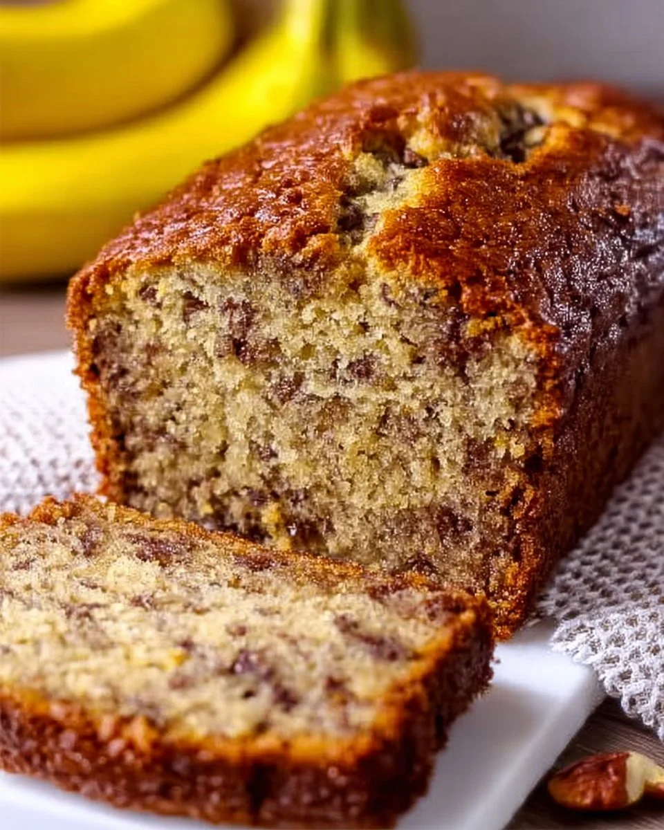 Delicious moist banana bread fresh out of the oven, perfect for cozy moments.