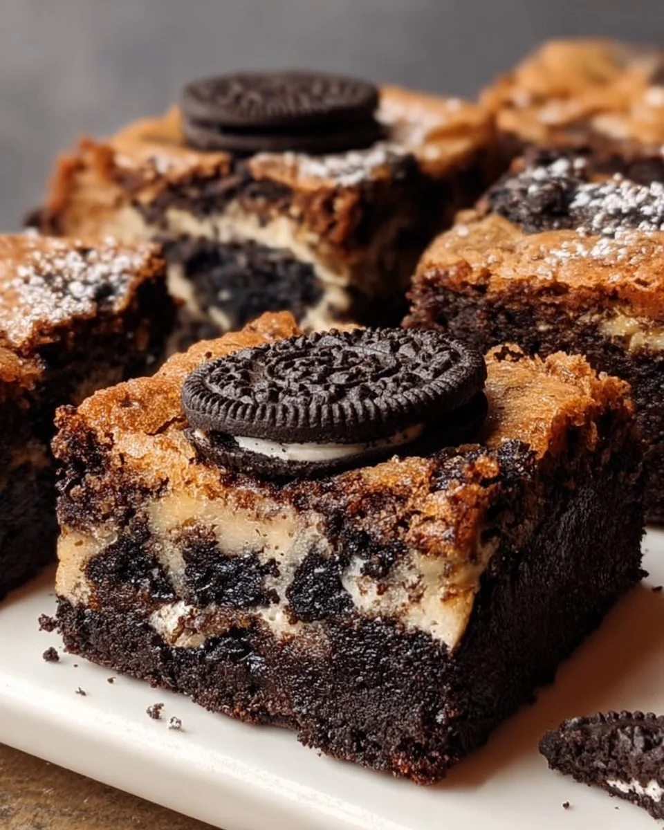 Oreo Brookies bars with rich chocolate and creamy filling