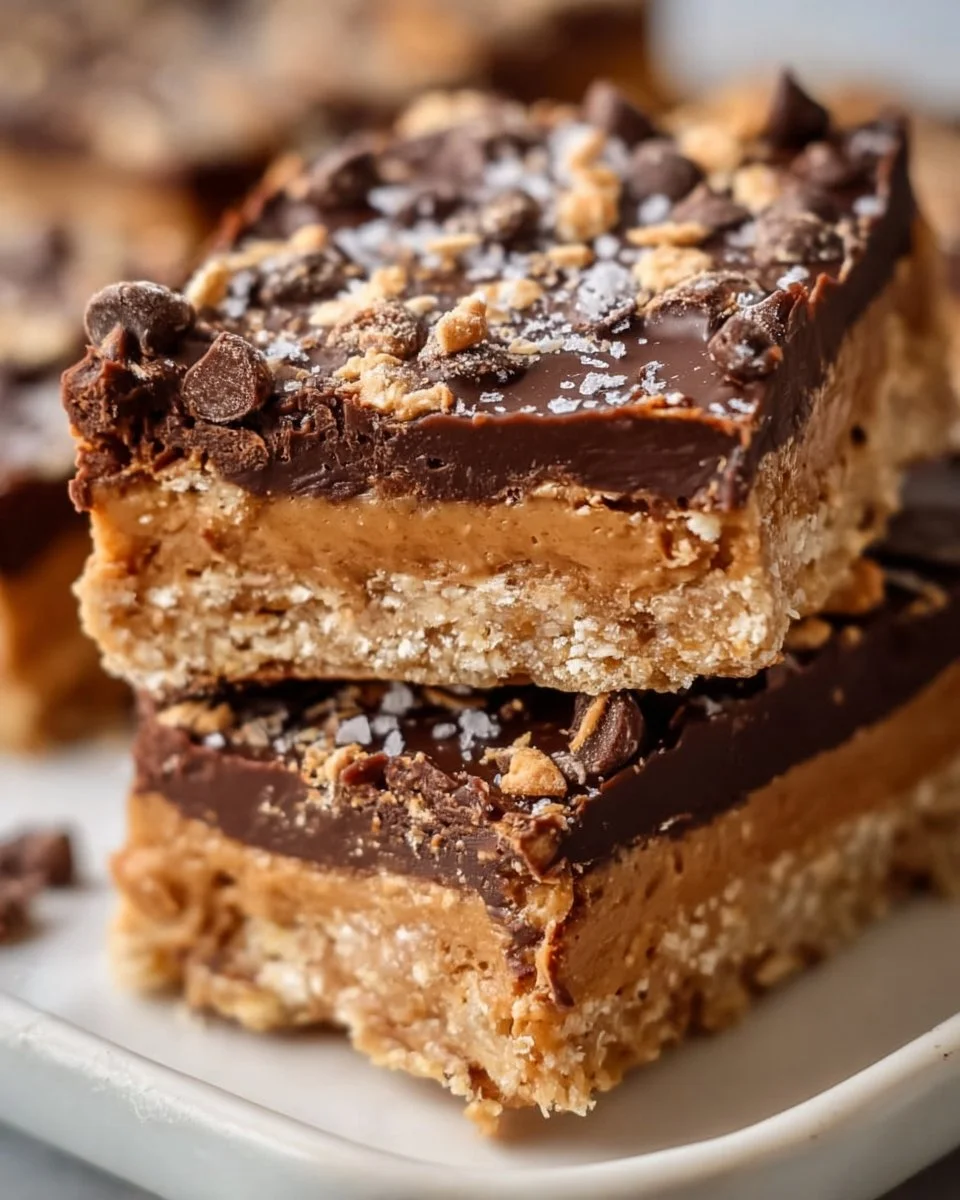 Delicious peanut butter sandwich bars with a golden brown crust