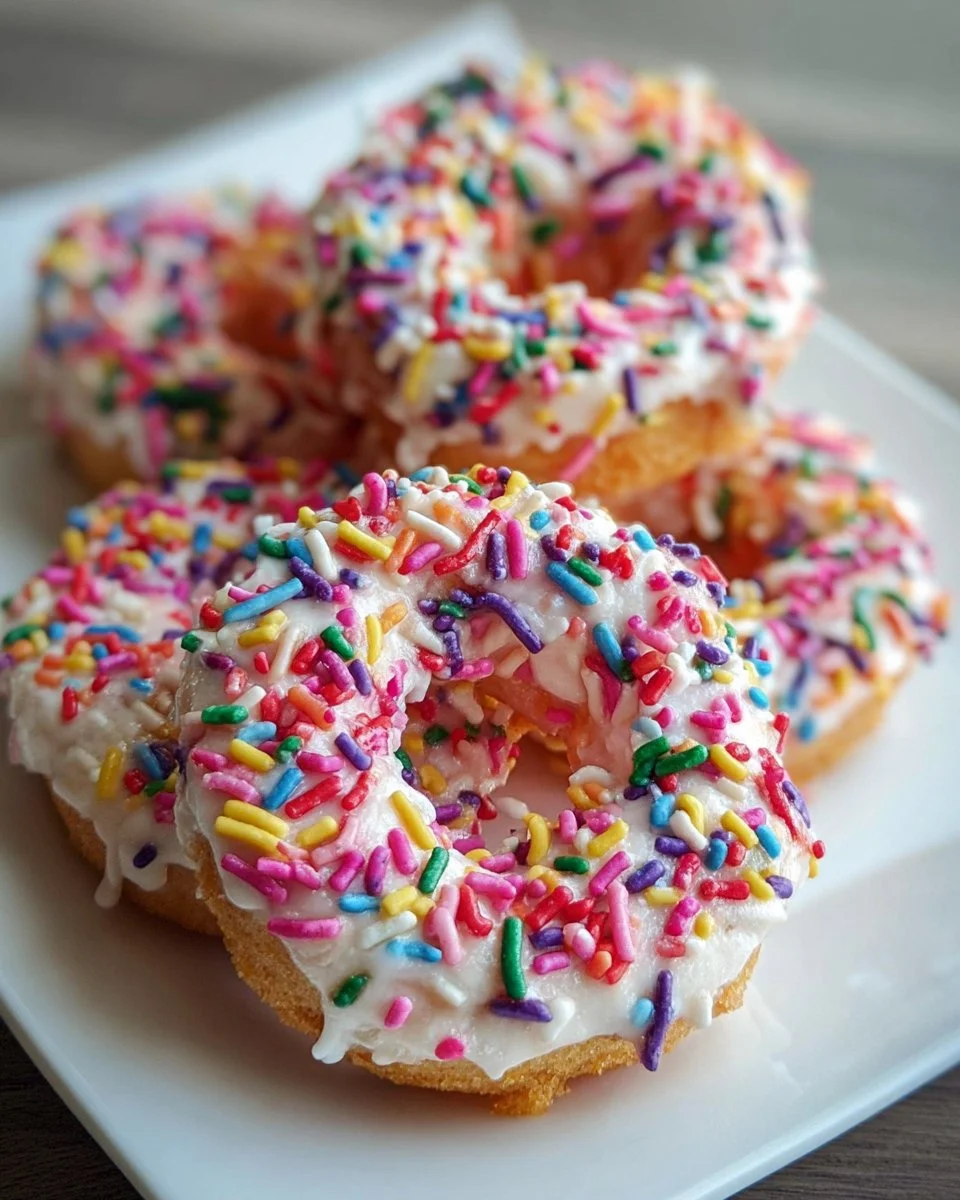 Rainbow Sprinkle Protein Bagels topped with colorful sprinkles and rich in protein.