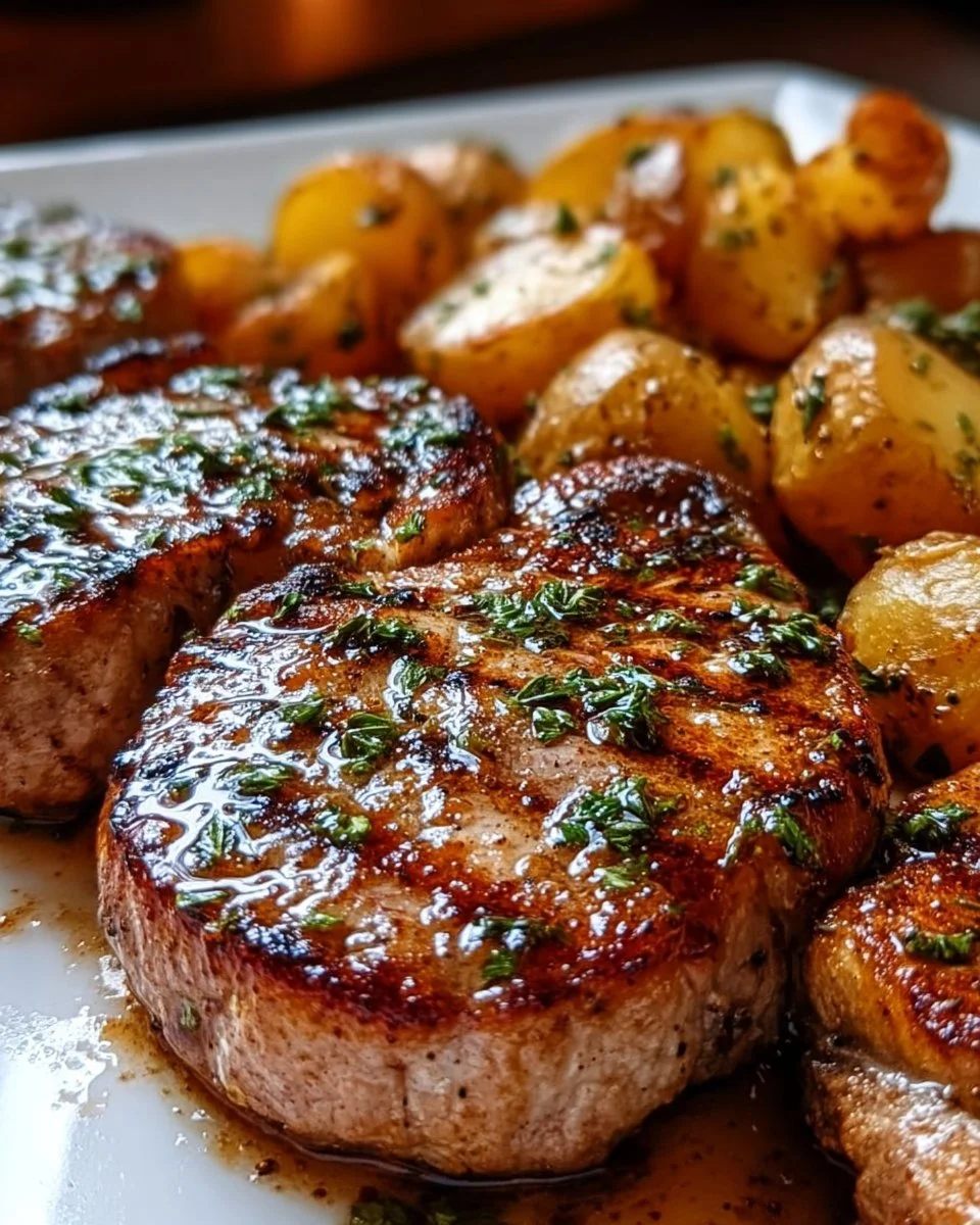 Sheet pan pork chops and roasted potatoes ready in 40 minutes