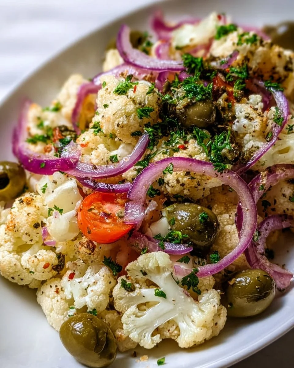 Vibrant Sicilian Cauliflower Salad with olives, capers, and herbs