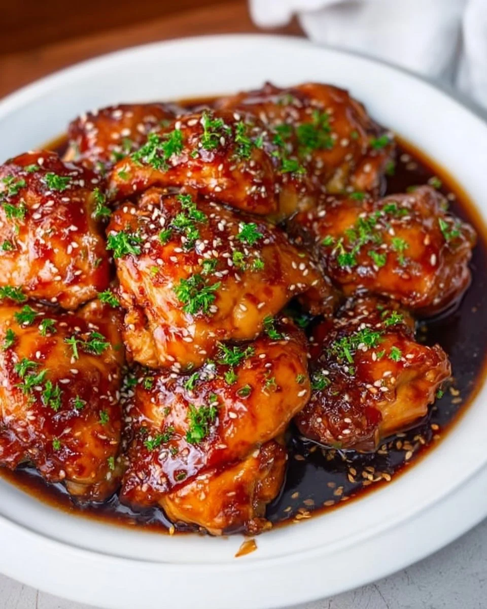 Slow Cooker Honey Garlic Chicken served with vegetables