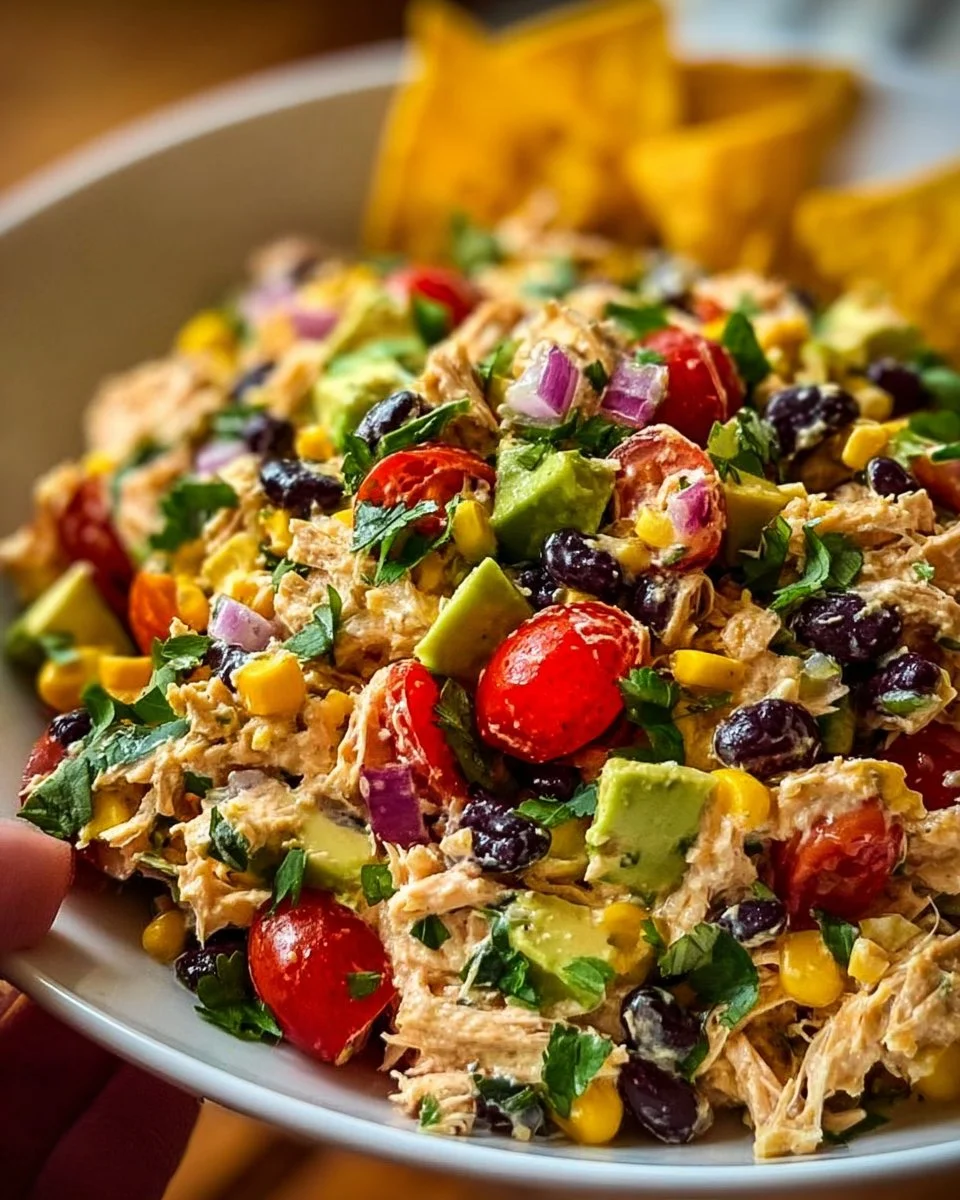 Bowl of Southwestern Chicken Salad with vibrant vegetables and grilled chicken