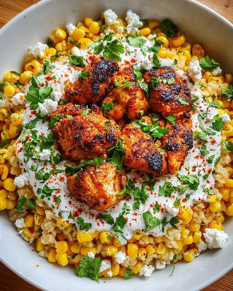 Delicious Street Corn Chicken Rice Bowl featuring grilled chicken and fresh corn
