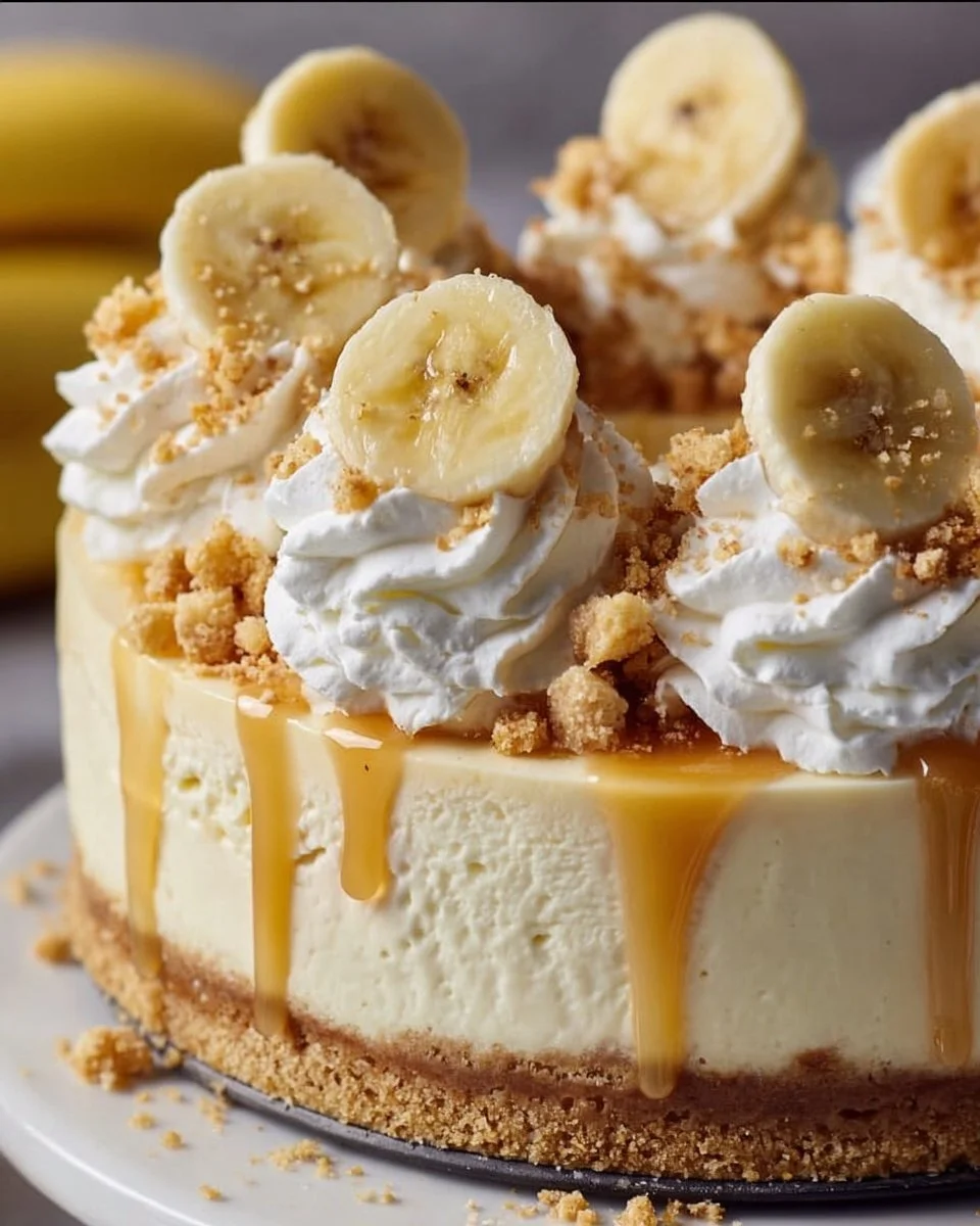 Deliciously creamy Banana Cream Cheesecake slice on a plate