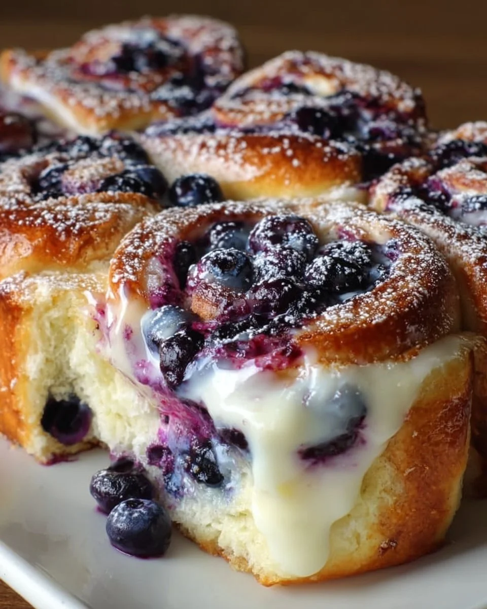 Blueberry cheesecake rolls, a delicious dessert filled with sweet cream cheese and blueberries