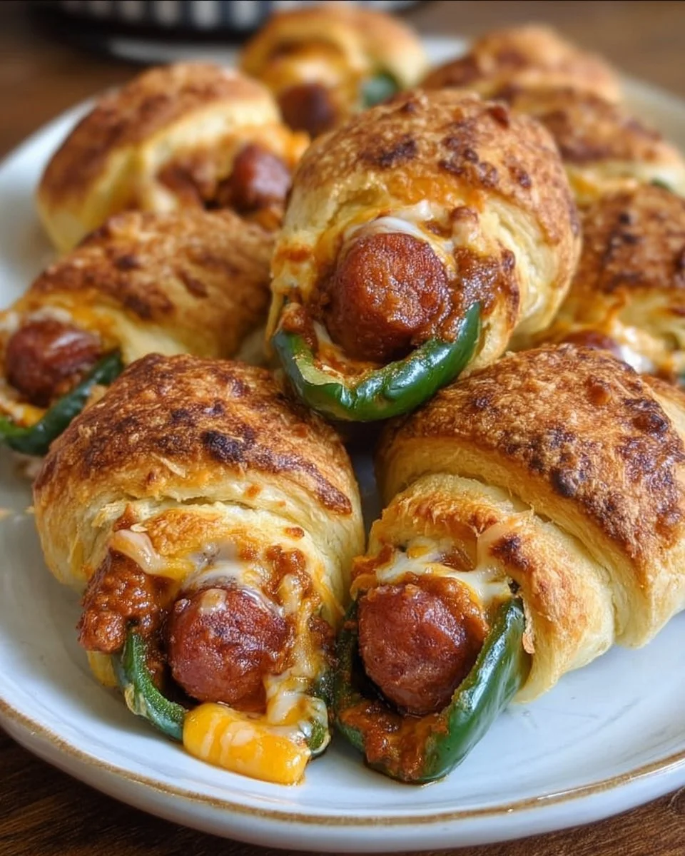 Cheesy chili dog jalapeño poppers wrapped in crescent dough
