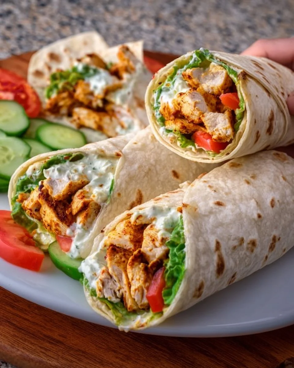 Delicious Chicken Shawarma Wrap with marinated chicken and fresh vegetables