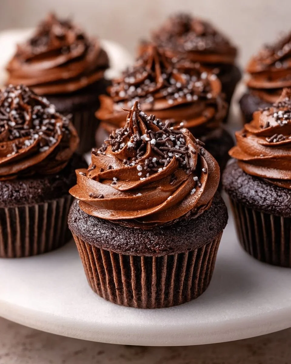Delicious chocolate cupcakes topped with creamy frosting