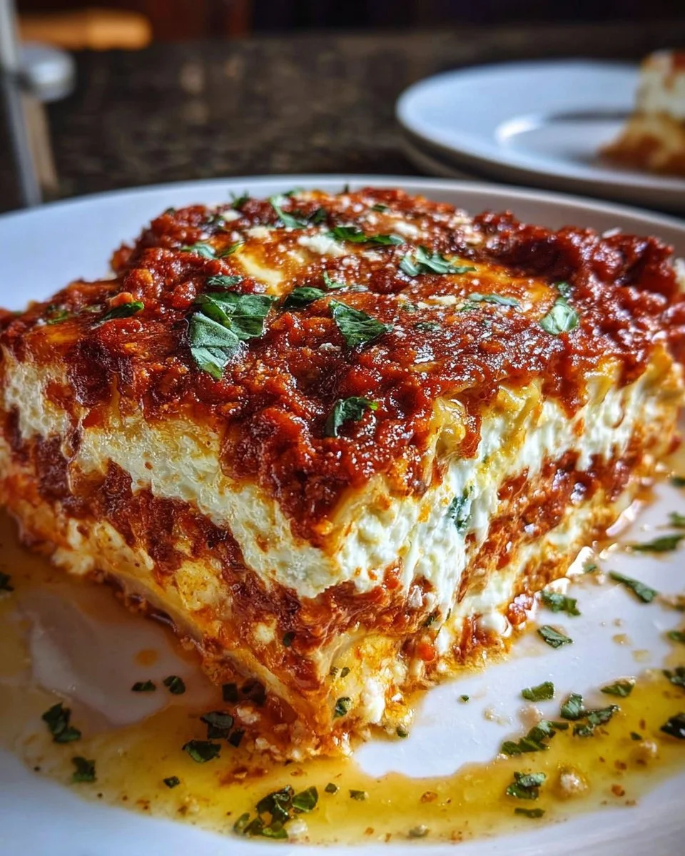 Delicious easy no-boil cottage cheese lasagna dish served on a plate