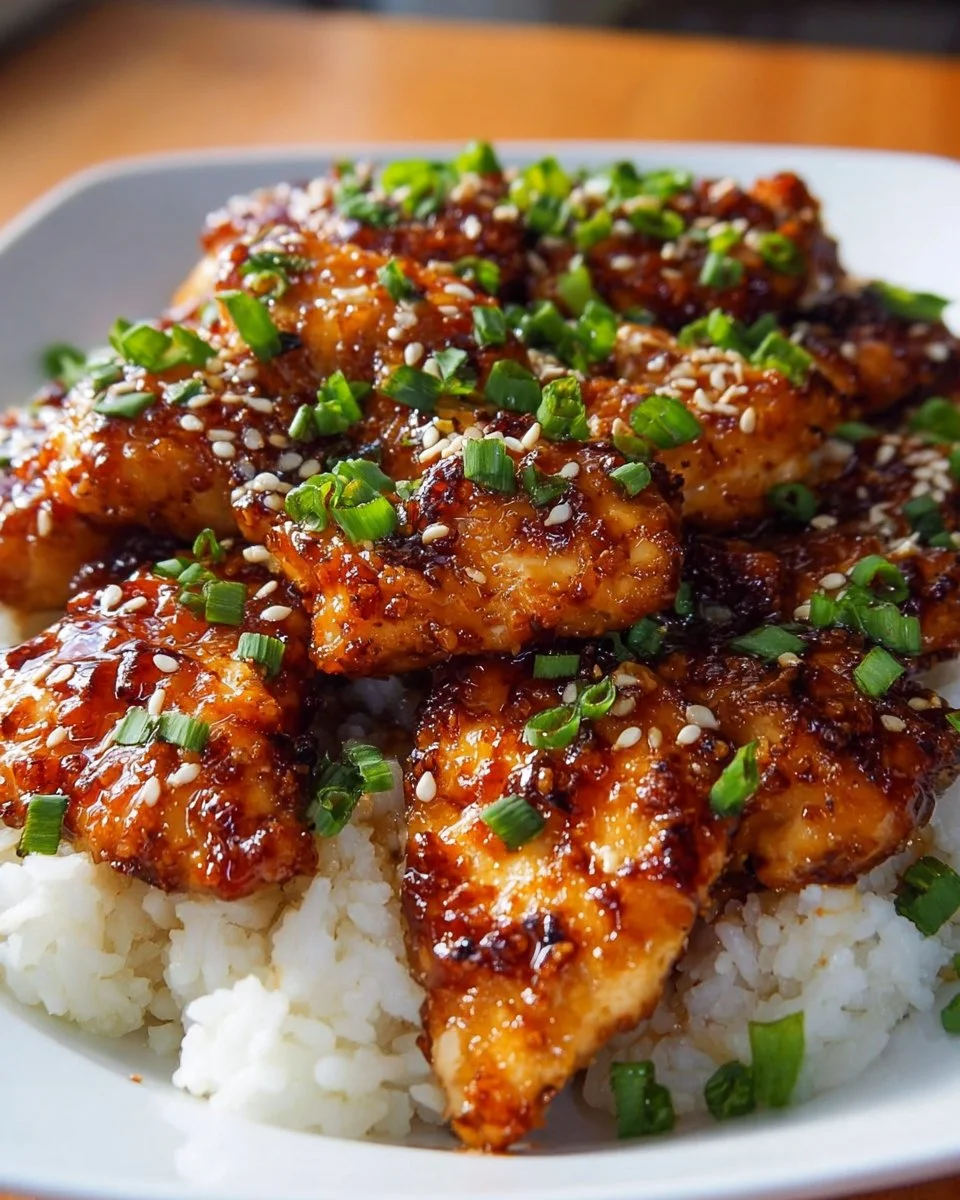 Delicious Firecracker Chicken served on a plate with colorful vegetables