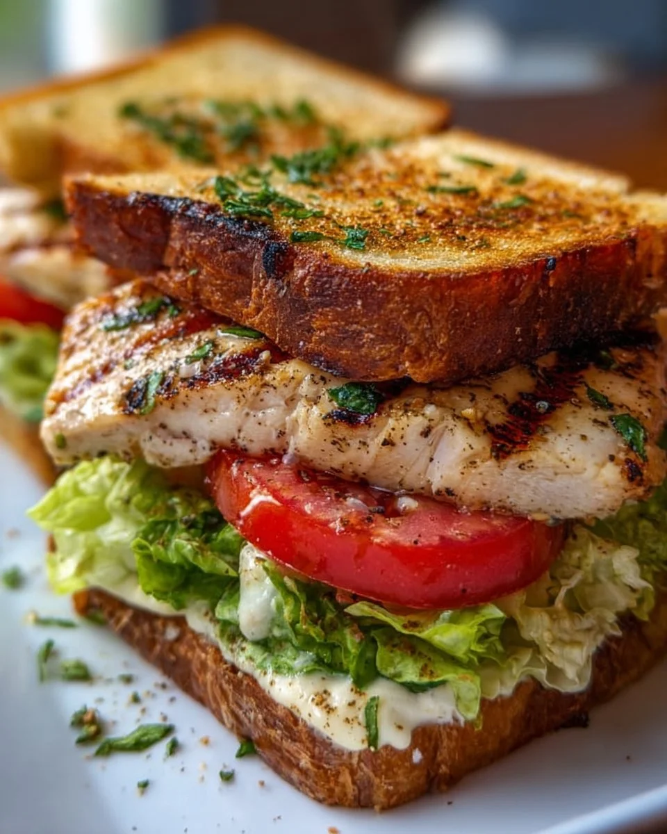 Garlic butter sandwich with lettuce, tomato, and grilled chicken