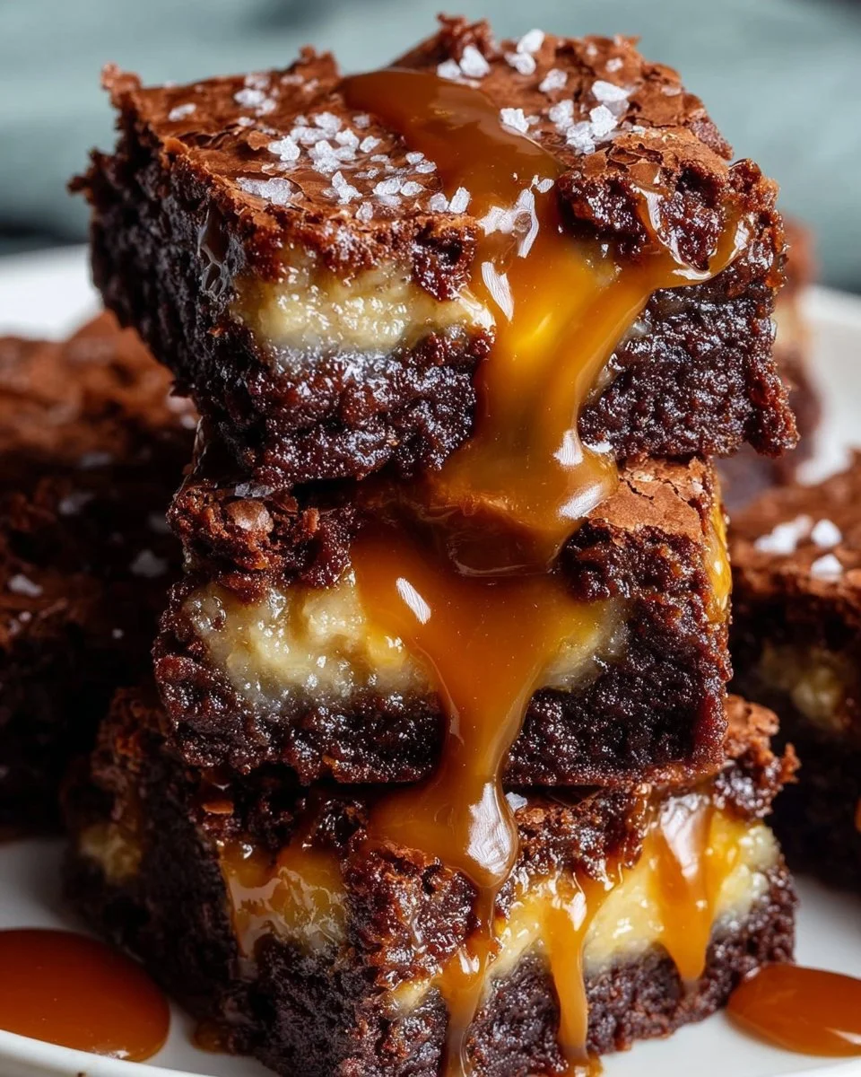 Gooey condensed milk caramel brownies fresh out of the oven