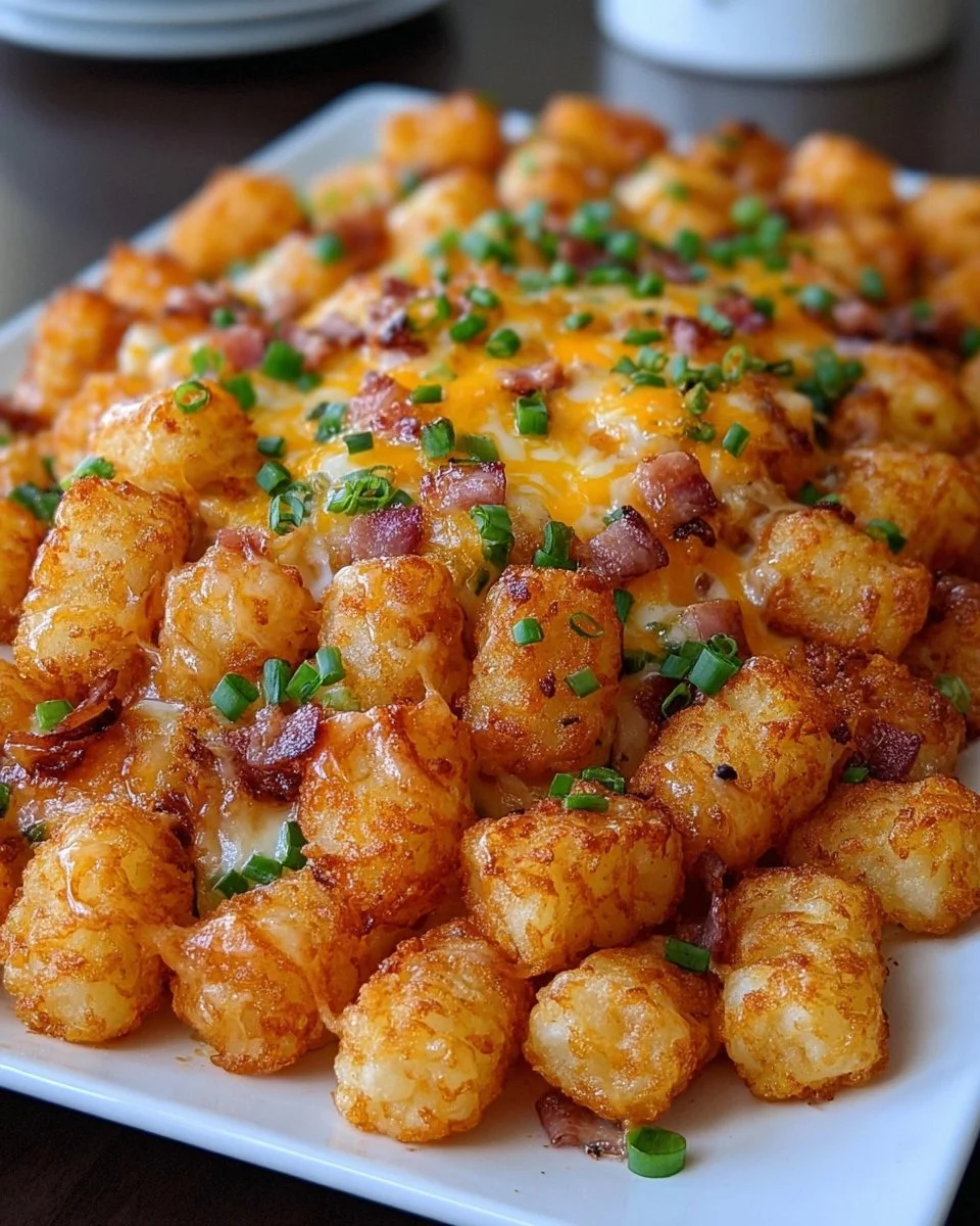 Ham Tater Tot Bake with layers of ham and crispy tater tots