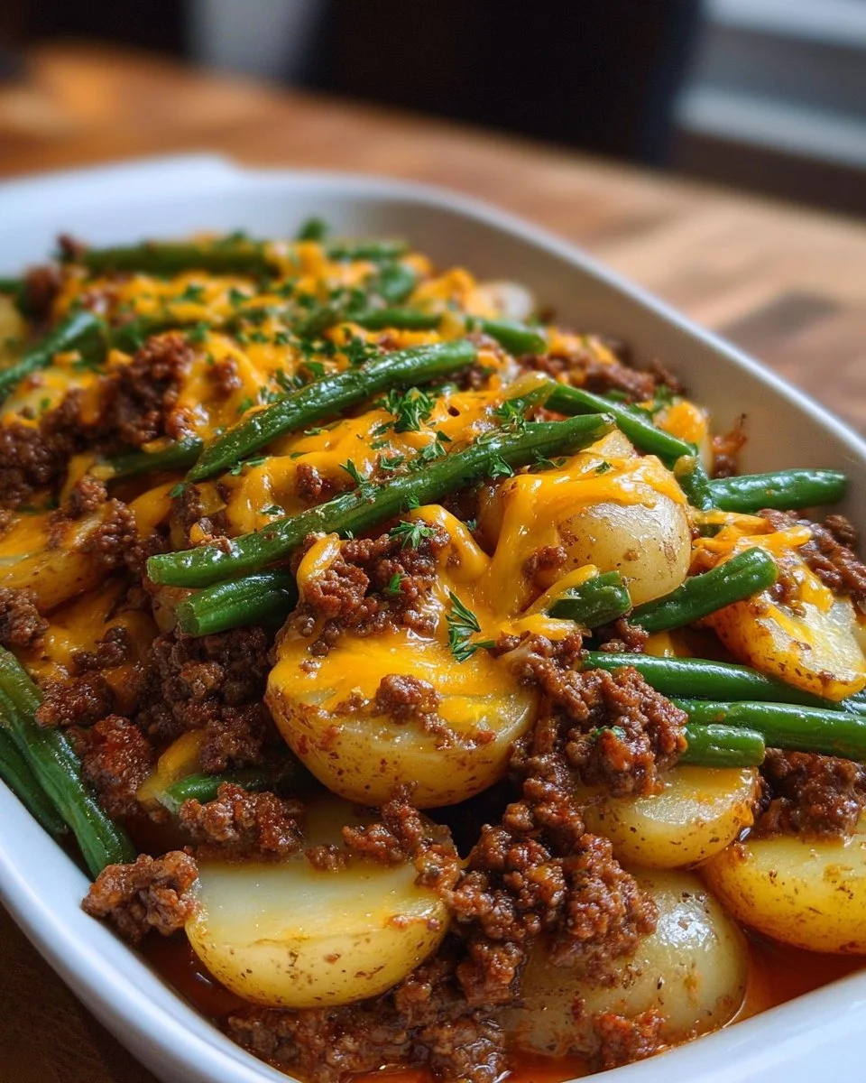 Delicious hobo casserole with layers of potatoes, meat, and vegetables