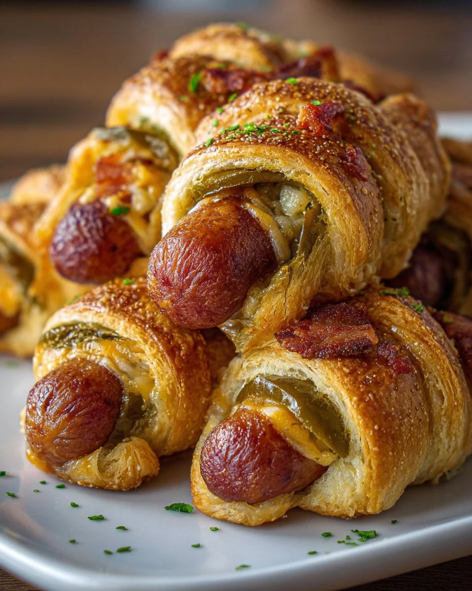 Jalapeño popper pigs in a blanket appetizer with cheese and jalapeños