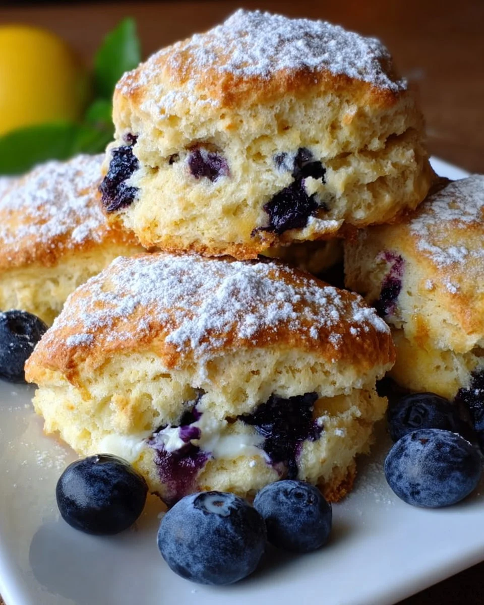 Freshly baked Lemon Blueberry Biscuits with a buttery sauce