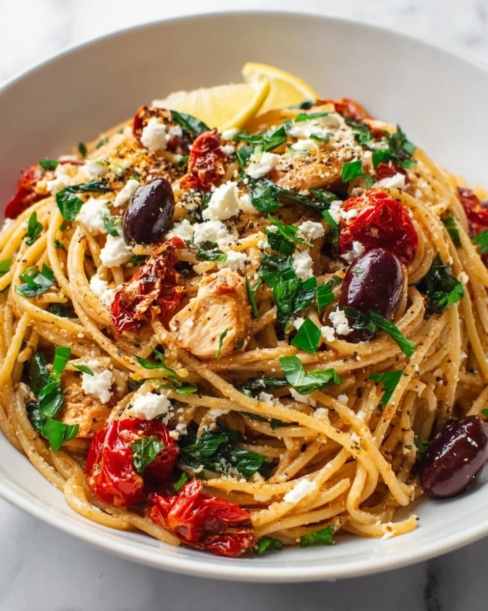 Delicious Mediterranean pasta with fresh vegetables and herbs