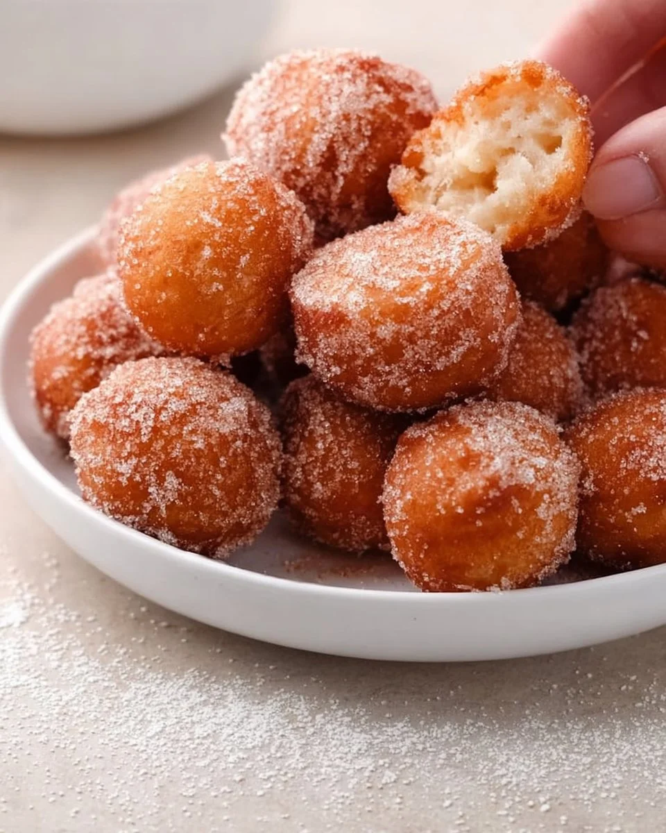 Plate of delicious mini donut bites with colorful sprinkles