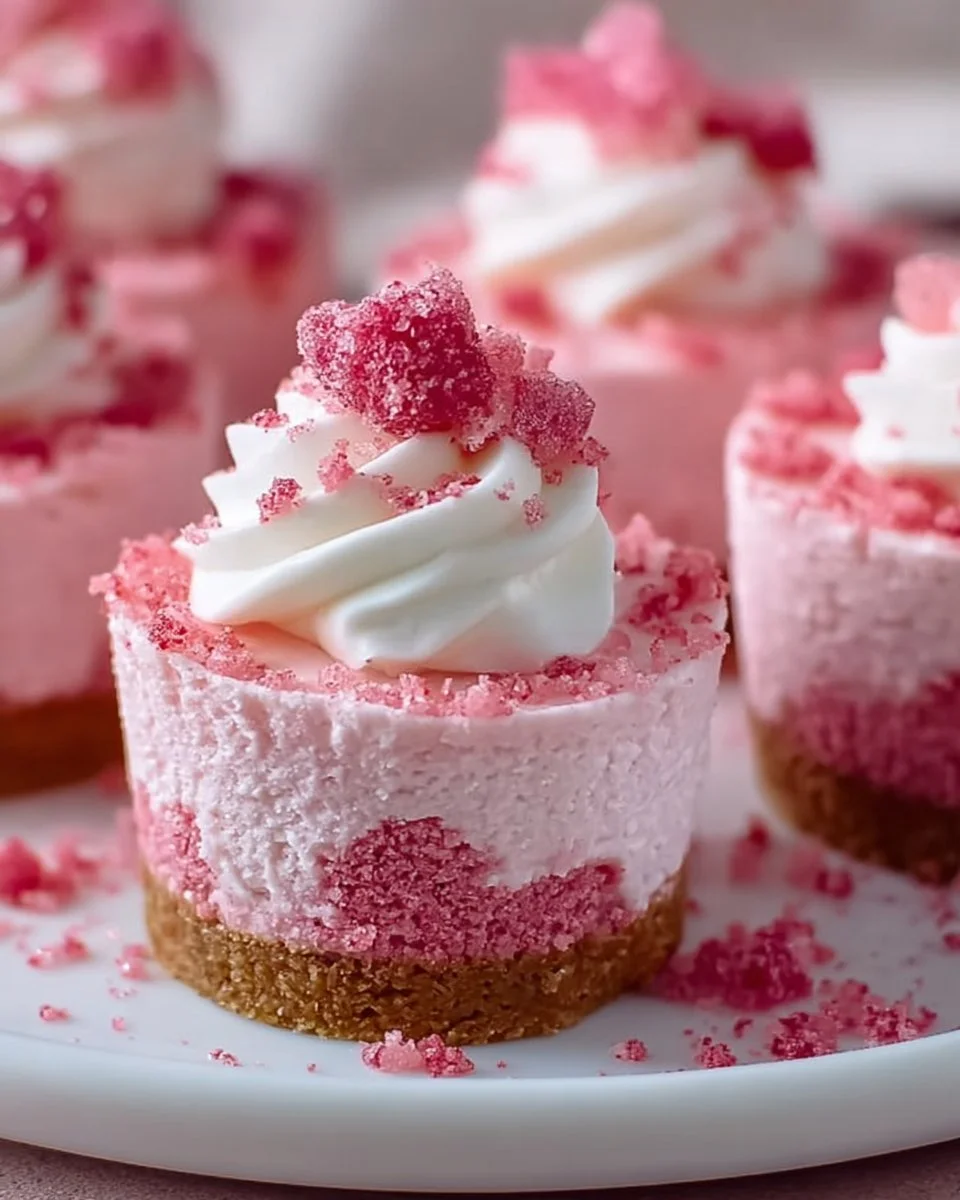 No-Bake Pink Velvet Cheesecake Bites on a serving plate