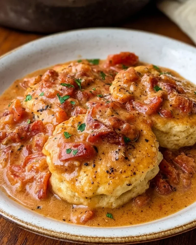Delicious bowl of Old-Fashioned Southern Tomato Gravy served with biscuits.