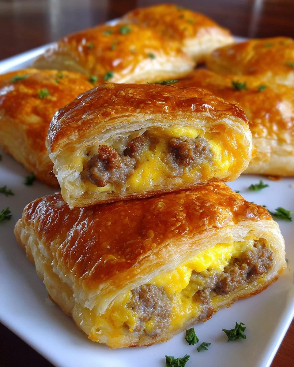 Savory sausage, egg, and cheese breakfast puffs on a plate